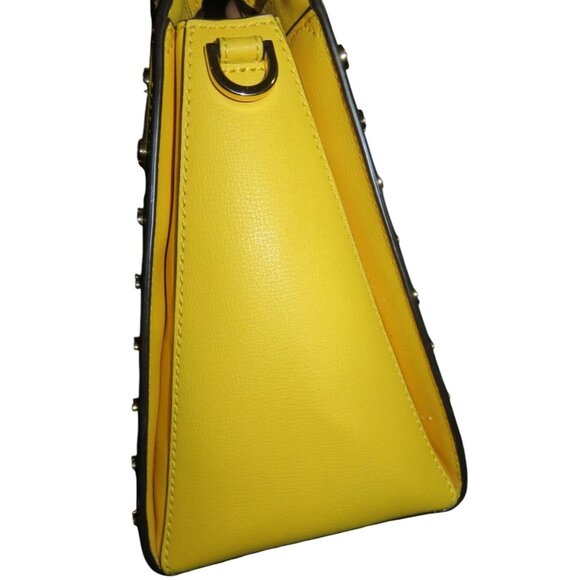 Michael Kors Sylvie Sunflower Yellow Structured leather Studded Tote Satchel - Picture 4 of 15